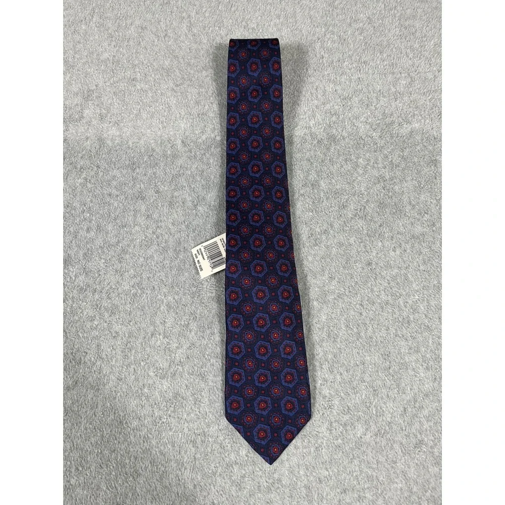 Polo Ralph Lauren Mens Navy Silk Geometric Medallion Tie Made in Italy NWT